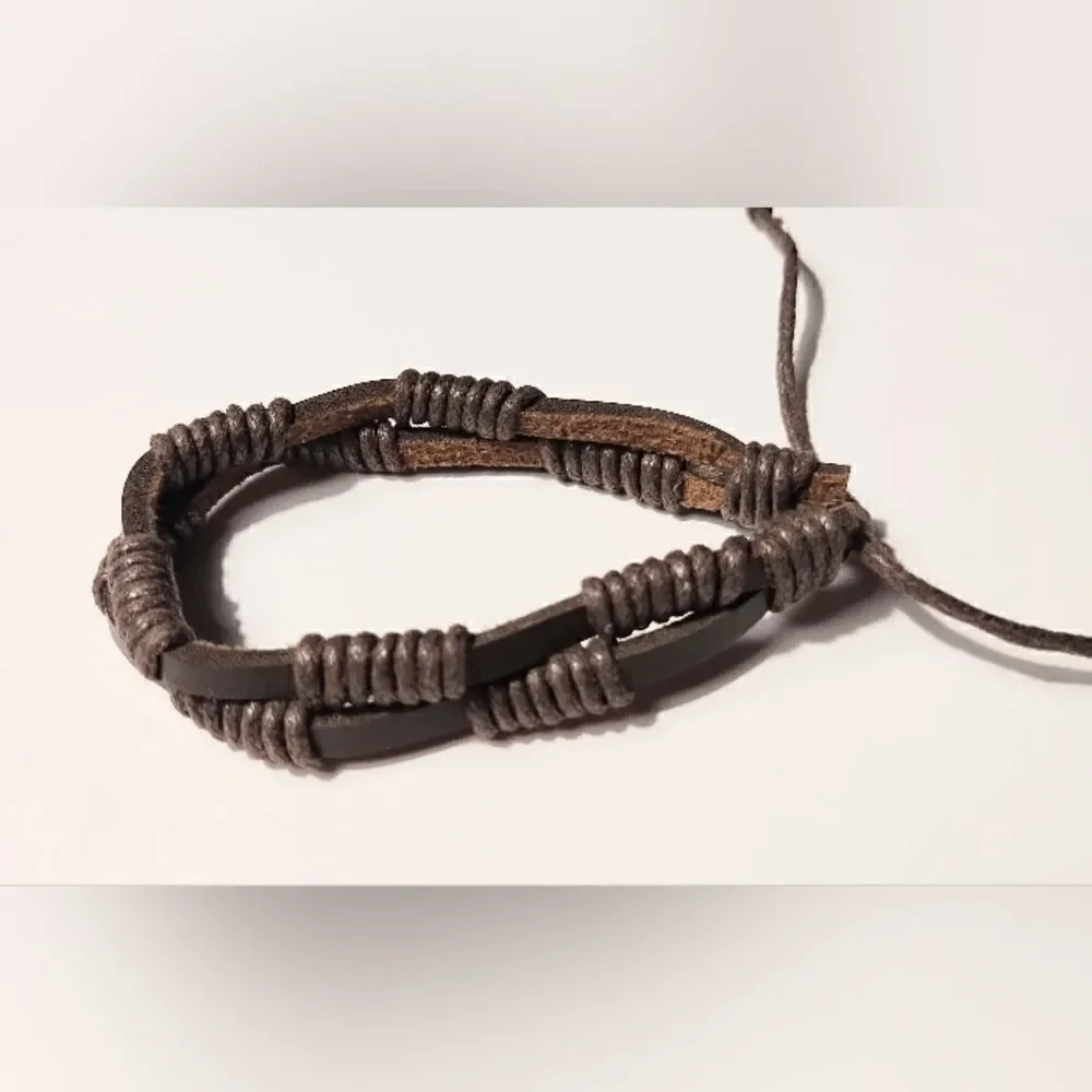 Men's leather bracelet layered brown new d12